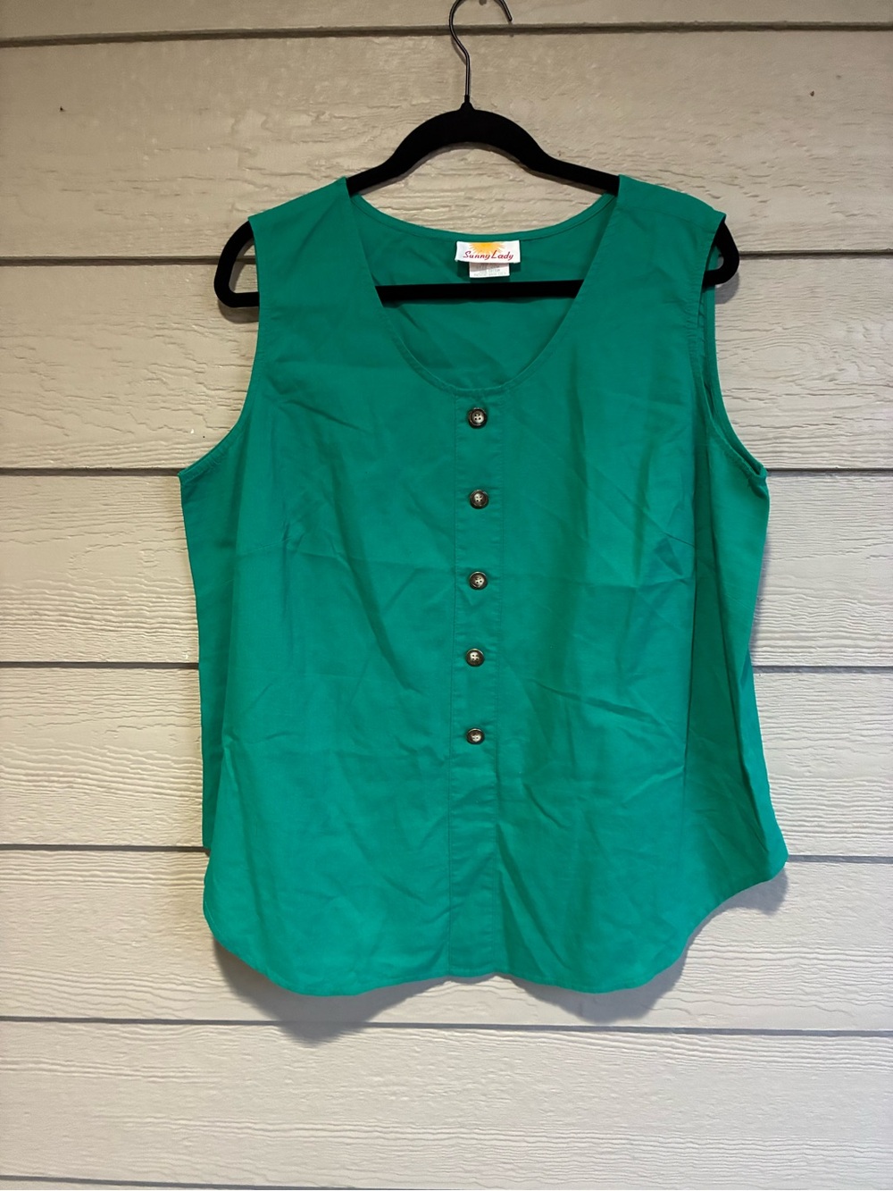 SunnyLady Size 20 Teal Green 100% Cotton Sleeveless Button Front Top